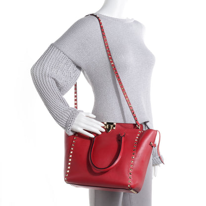 Valentino Garavani Vitello Rockstud Double Handle Tote Red 2 of 9