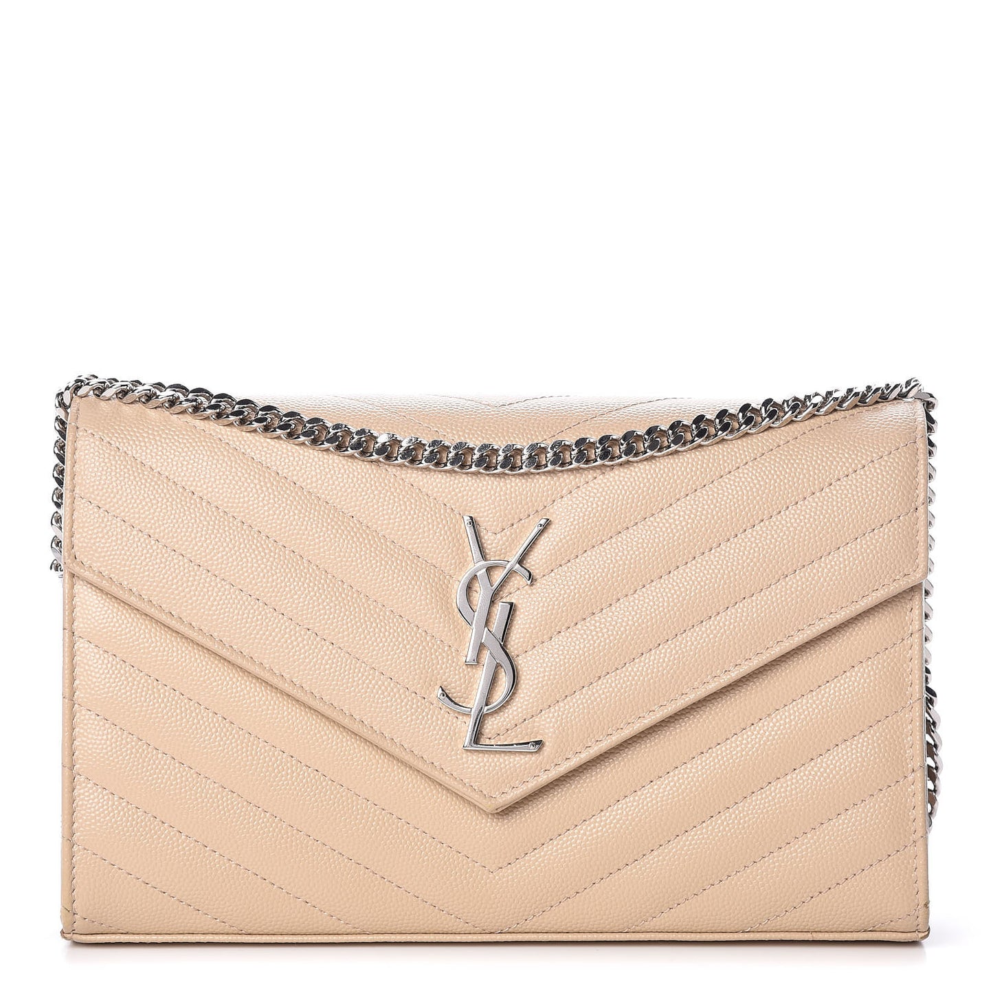 Grain De Poudre Matelasse Chevron Monogram Chain Wallet Nude Powder
