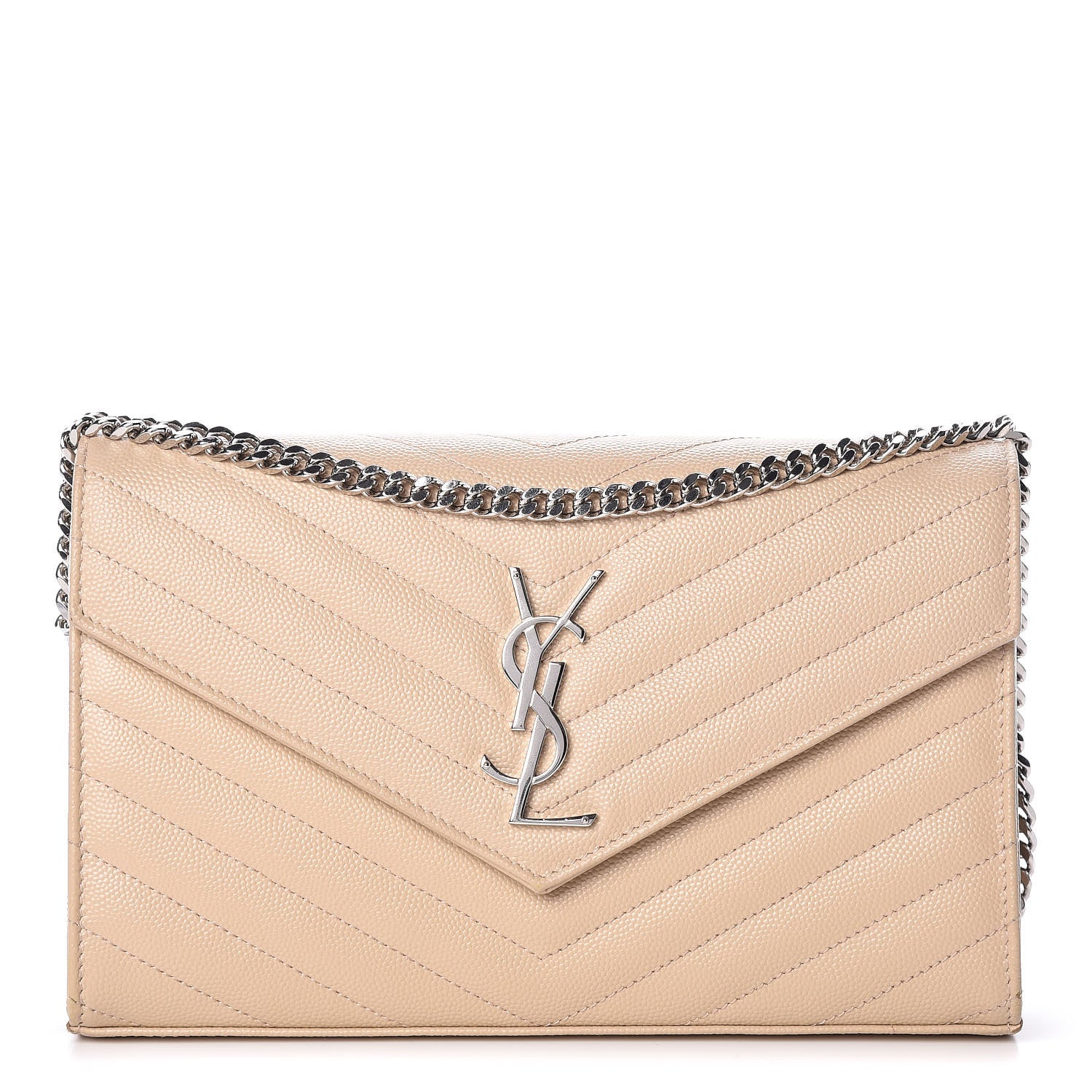 Saint Laurent Grain De Poudre Matelasse Chevron Monogram Chain Wallet Nude Powder 1 of 11