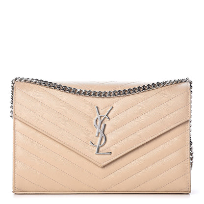 Saint Laurent Grain De Poudre Matelasse Chevron Monogram Chain Wallet Nude Powder 1 of 11