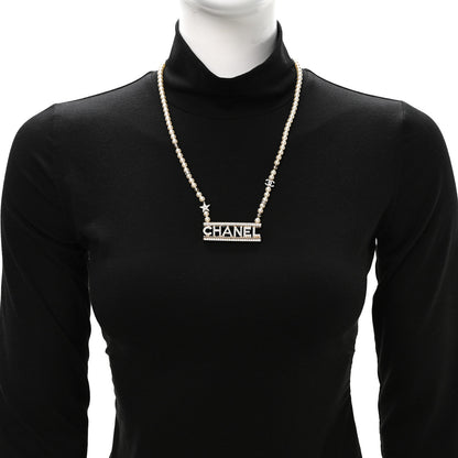 Chanel Crystal Pearl Star Logo Necklace Gold 2 of 5