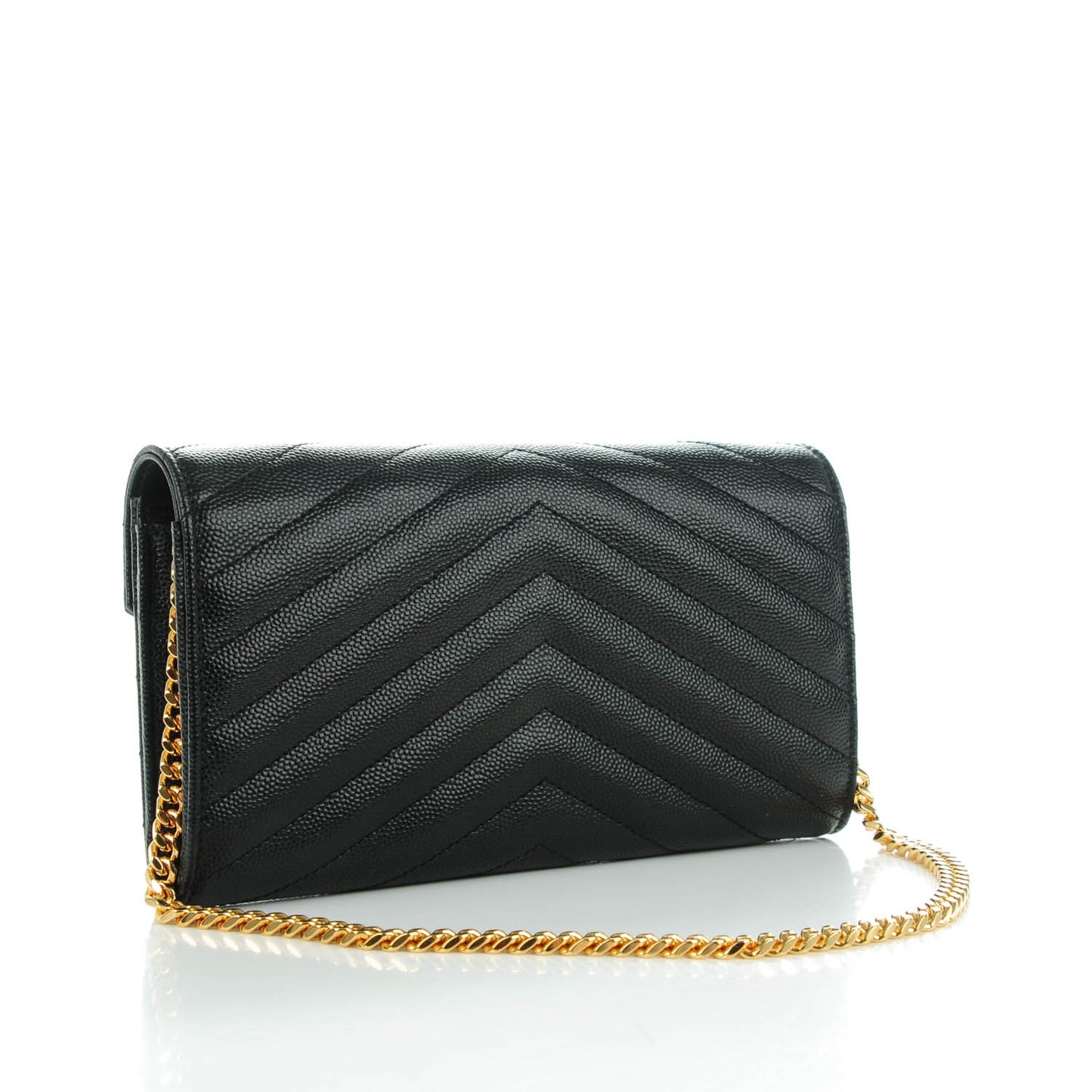 Grain De Poudre Matelasse Chevron Small Monogram Chain Wallet Black