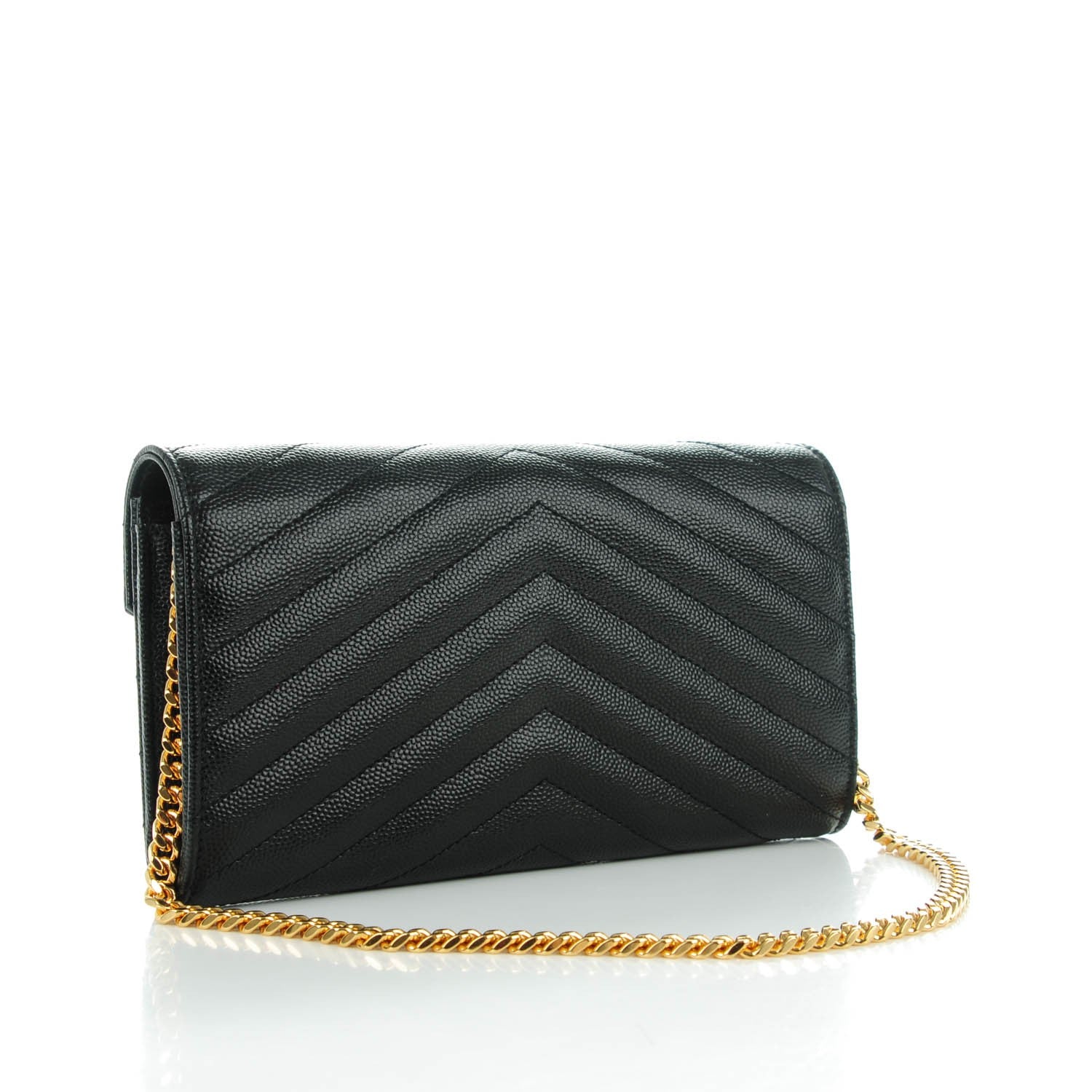 Saint Laurent Grain De Poudre Matelasse Chevron Small Monogram Chain Wallet Black 3 of 8