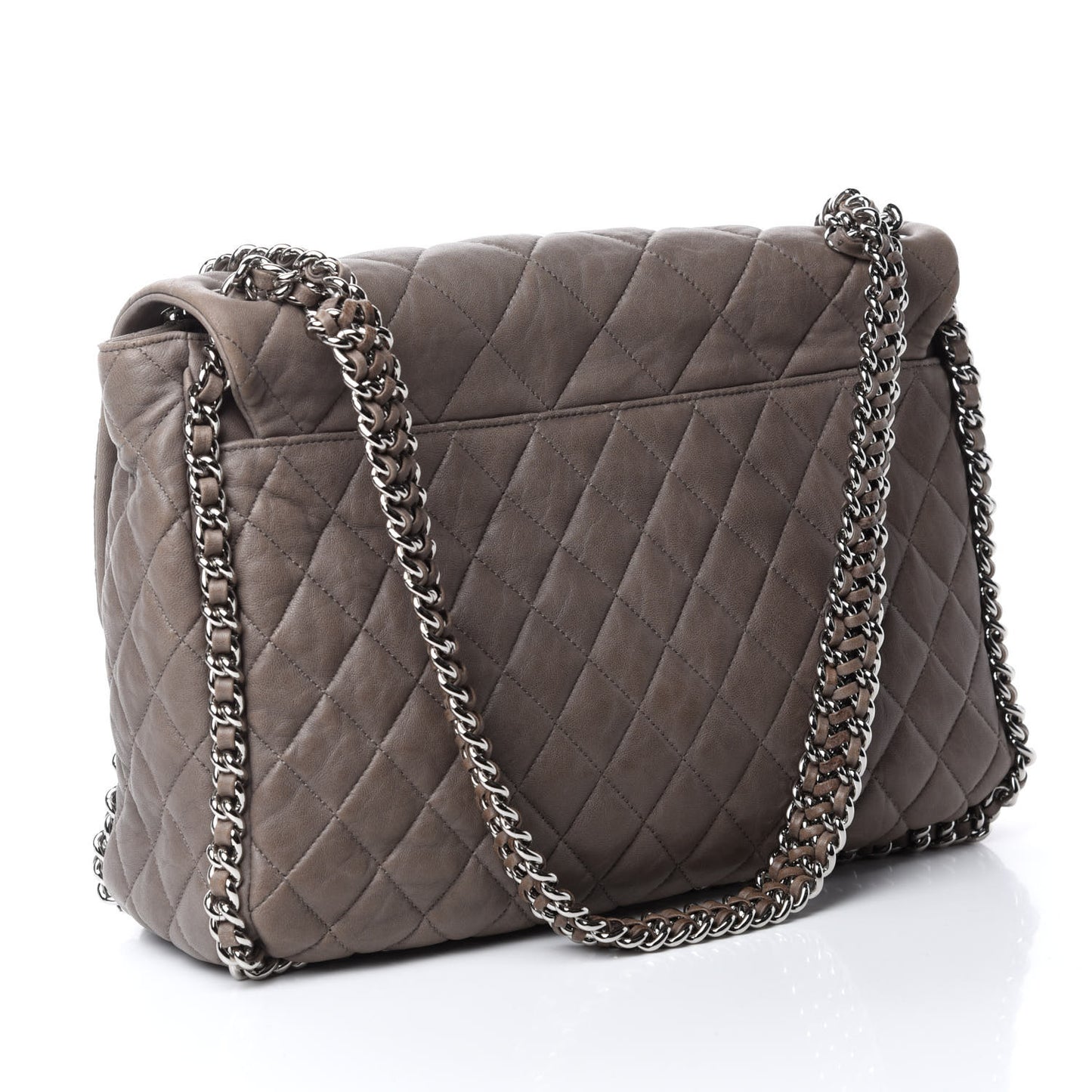 Washed Lambskin Quilted Chain Around Maxi Flap Taupe
