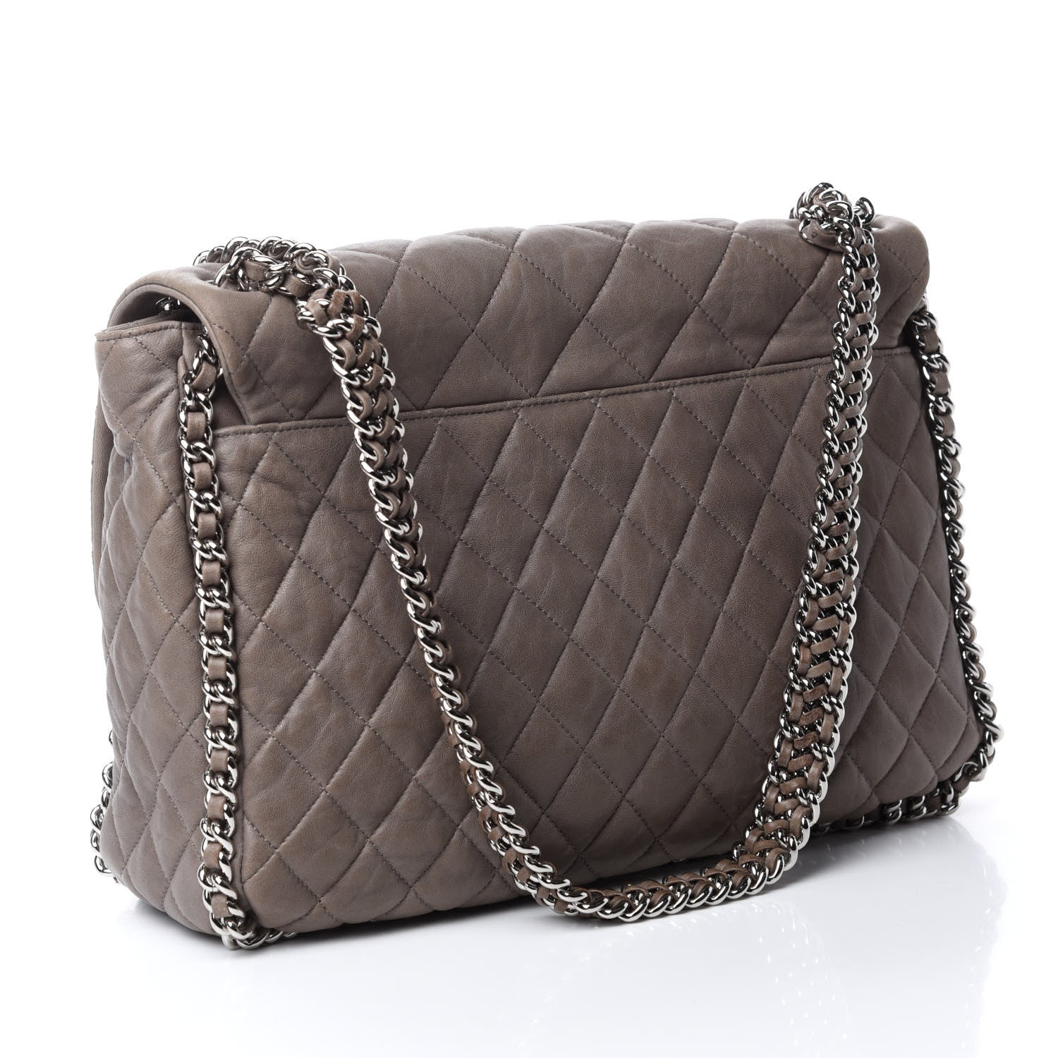 Chanel Washed Lambskin Quilted Chain Around Maxi Flap Taupe 3 of 11