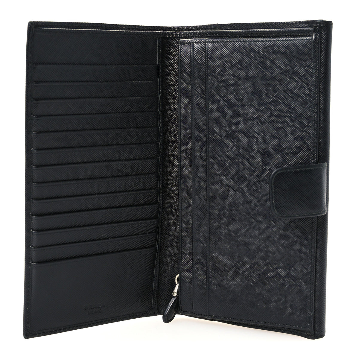Saffiano Metal Triangle Large Flap Wallet Black