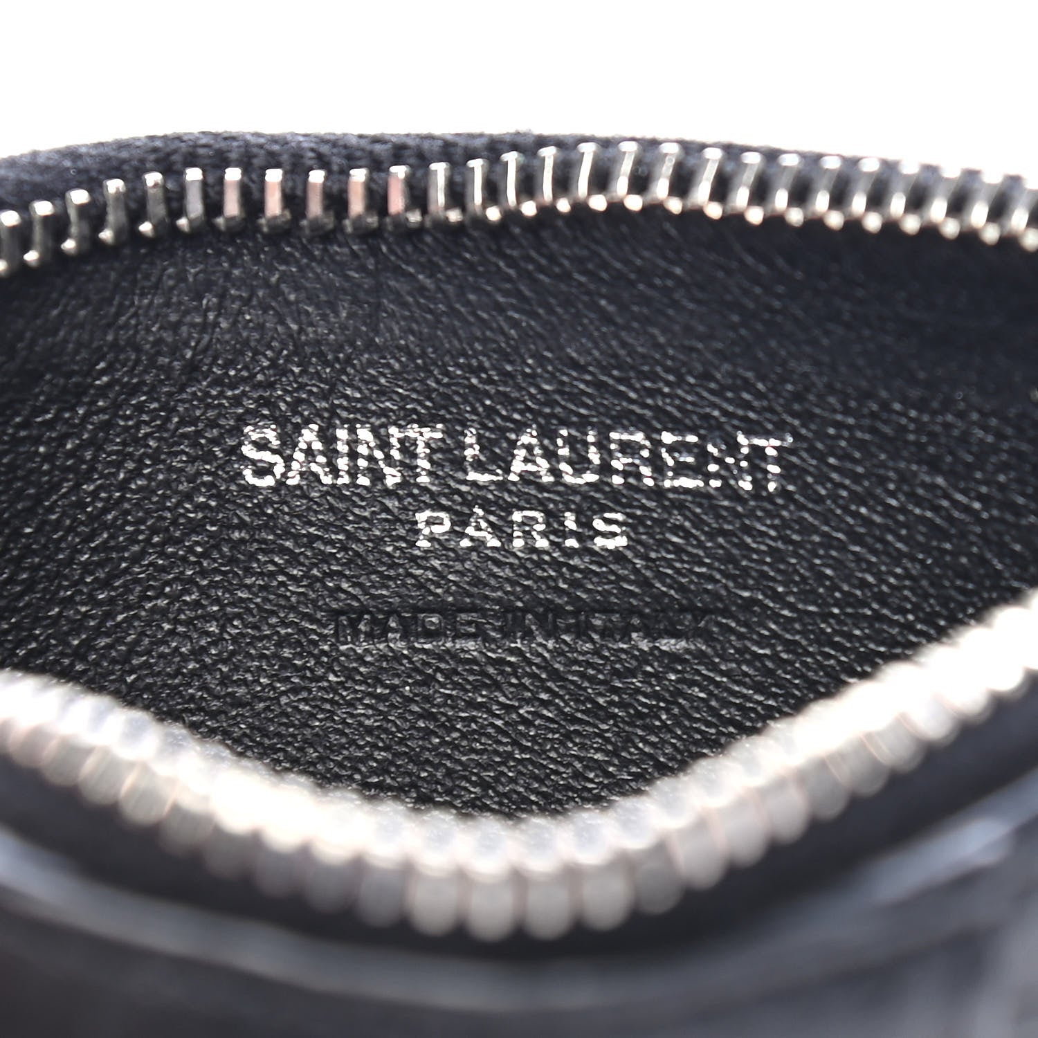Saint Laurent Calfskin Crocodile Embossed 5 Fragments Zip Pouch Card Holder Black 6 of 8