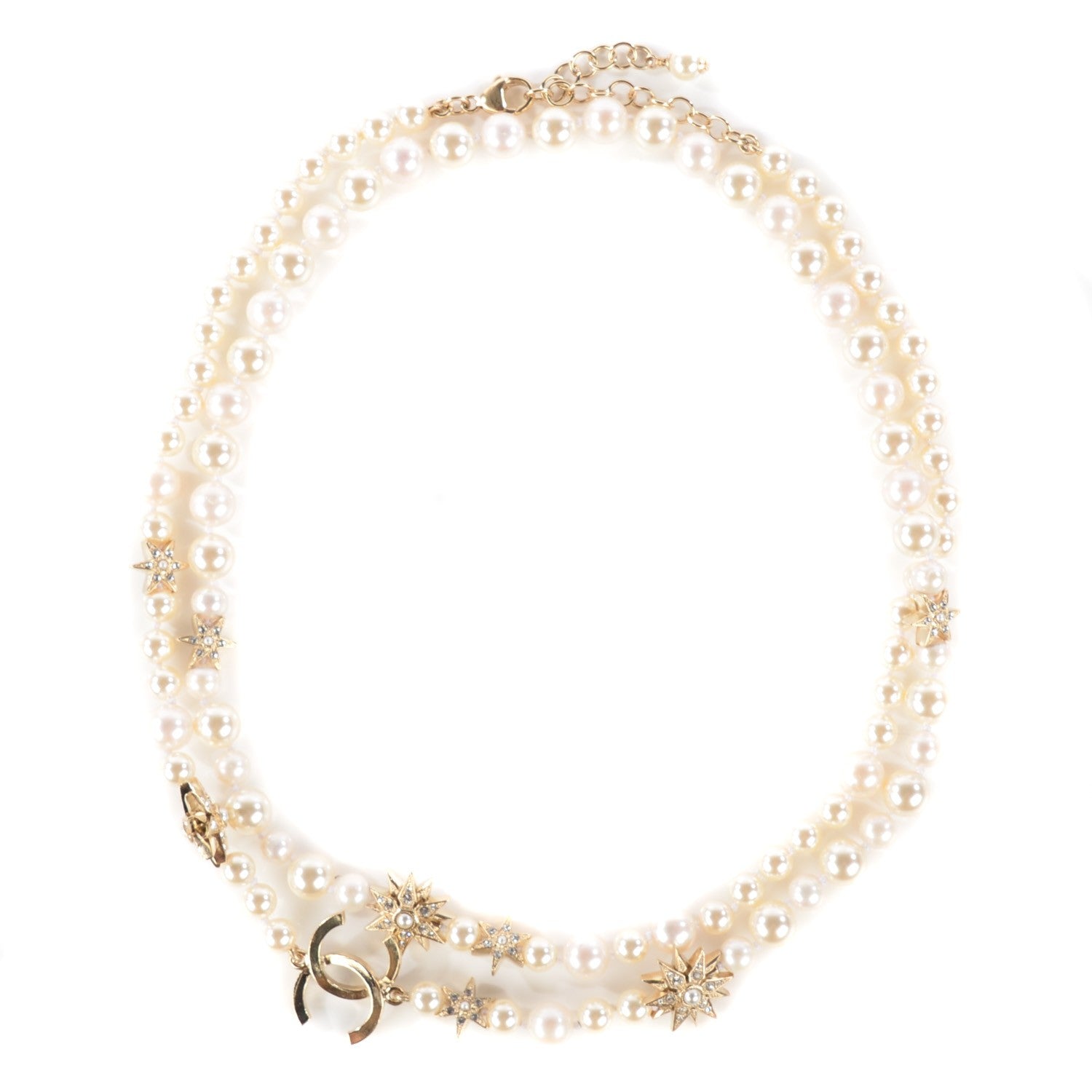Chanel Pearl Crystal CC Star Long Necklace Gold 1 of 6