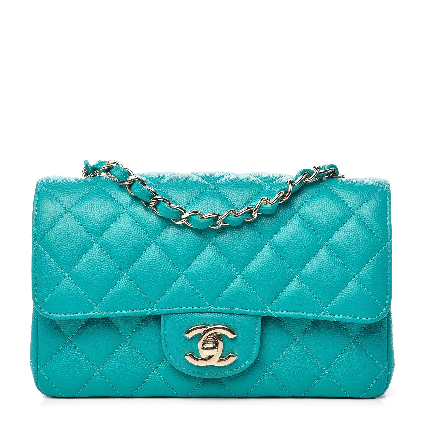 Caviar Quilted Mini Rectangular Flap Turquoise