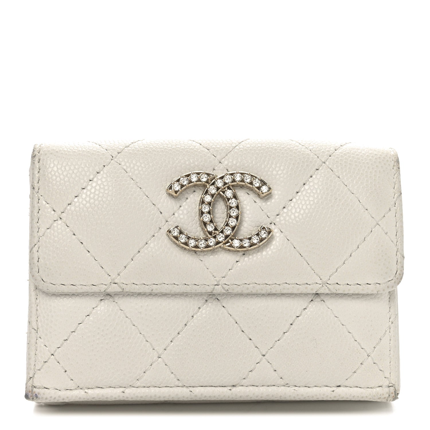 Chanel Caviar Quilted Crystal CC Small Flap Wallet White 1 of 10