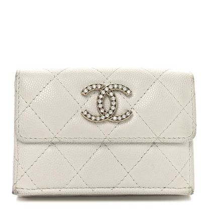 Chanel Caviar Quilted Crystal CC Small Flap Wallet White 1 of 10