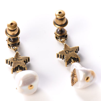 Christian Dior Crystal Pearl Star Bee Earrings Aged Gold 4 of 4