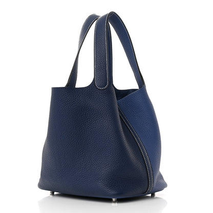 Hermes Taurillon Clemence Casaque Picotin Lock 22 MM Bleu Saphir Bleu Brighton 3 of 13