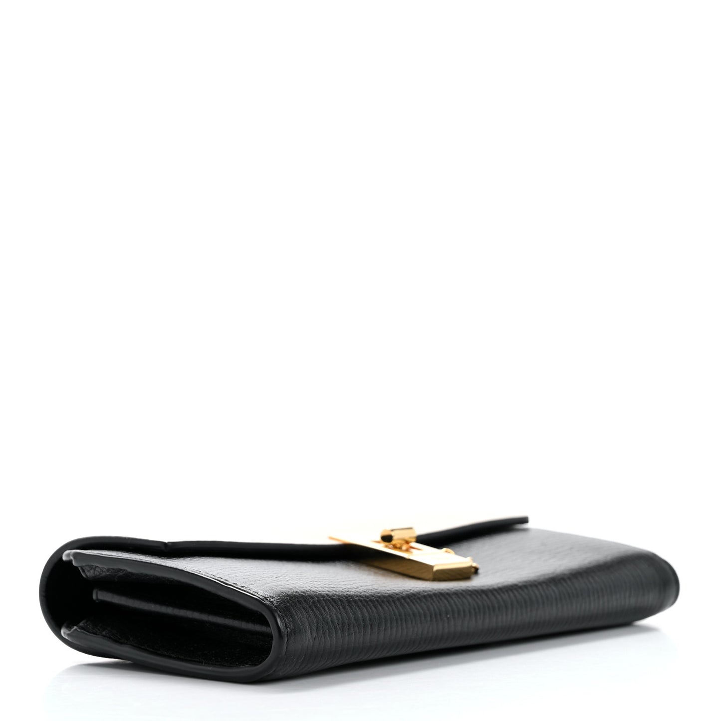 Grained Calfskin Lambskin Drew Long Wallet with Flap Black Powder Beige