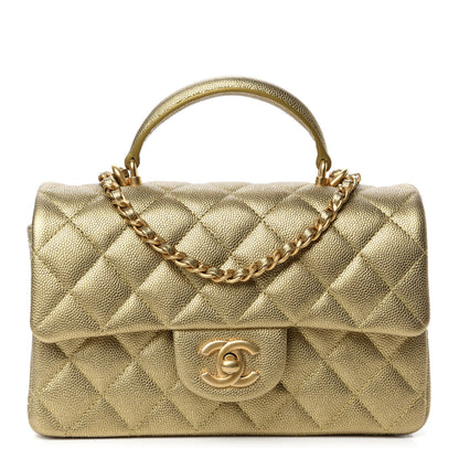 Chanel Metallic Caviar Quilted Mini Top Handle Rectangular Flap Gold 1 of 10
