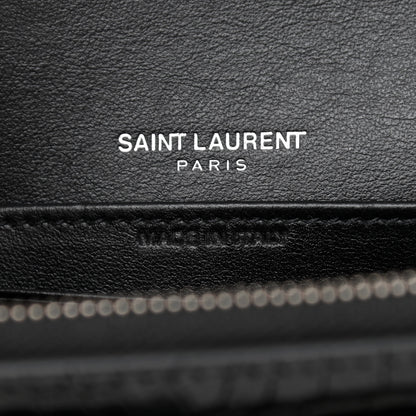 Saint Laurent Calfskin Crocodile Embossed Monogram Sunset Chain Wallet Black 6 of 10