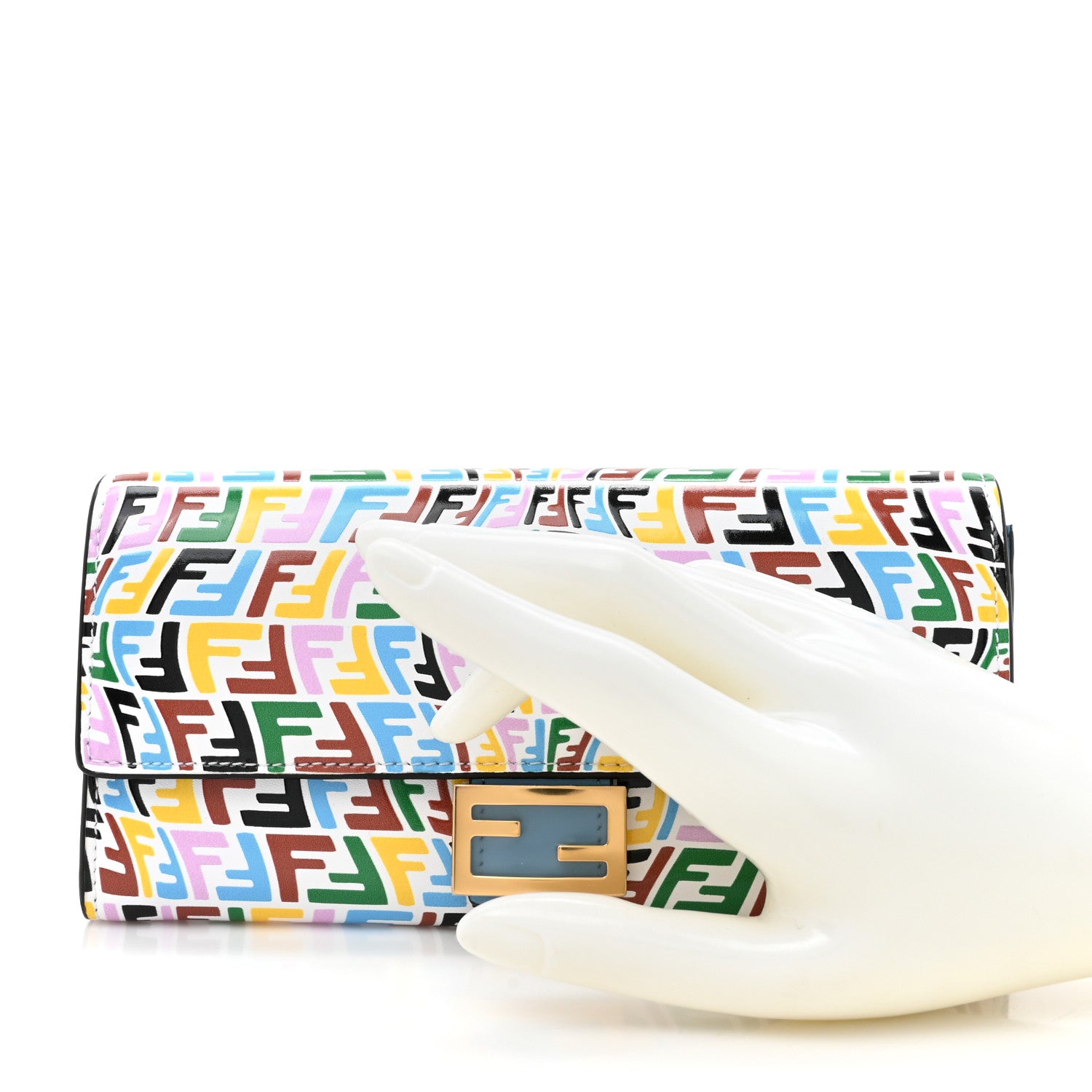 Fendi X SARAH COLEMAN Vitello Liberty Ceylon Micro FF Fish Eye Embossed Continental Envelope Wallet Multicolor Cyber Blue 2 of 8