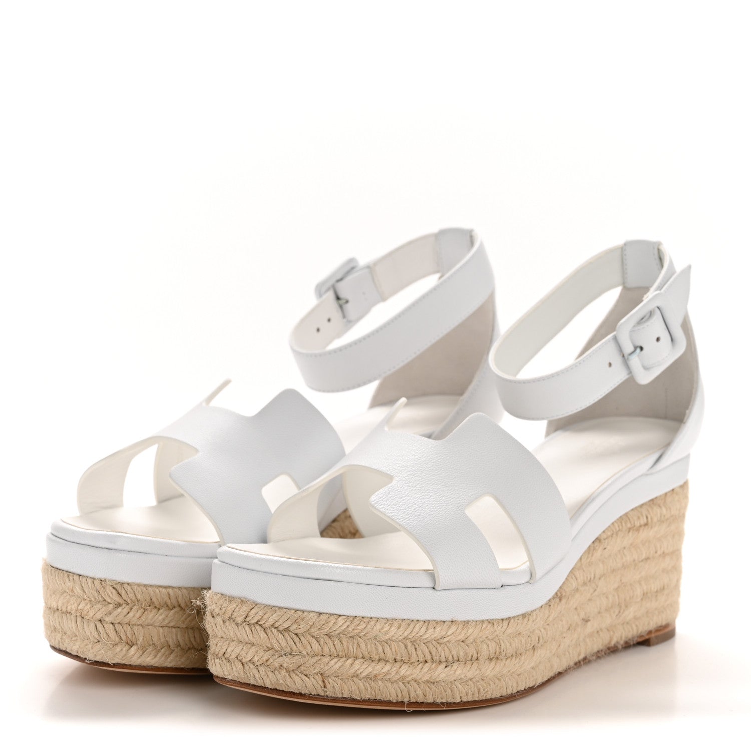 Hermes Goatskin Elda Espadrille Wedge Sandals 38 White 4 of 9