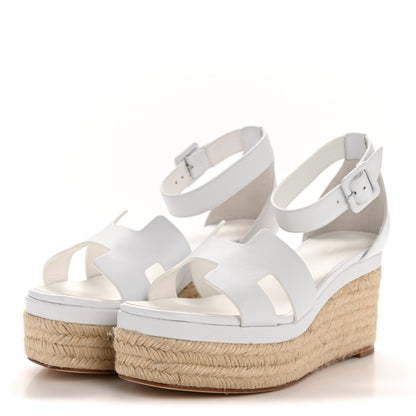 Hermes Goatskin Elda Espadrille Wedge Sandals 38 White 4 of 9