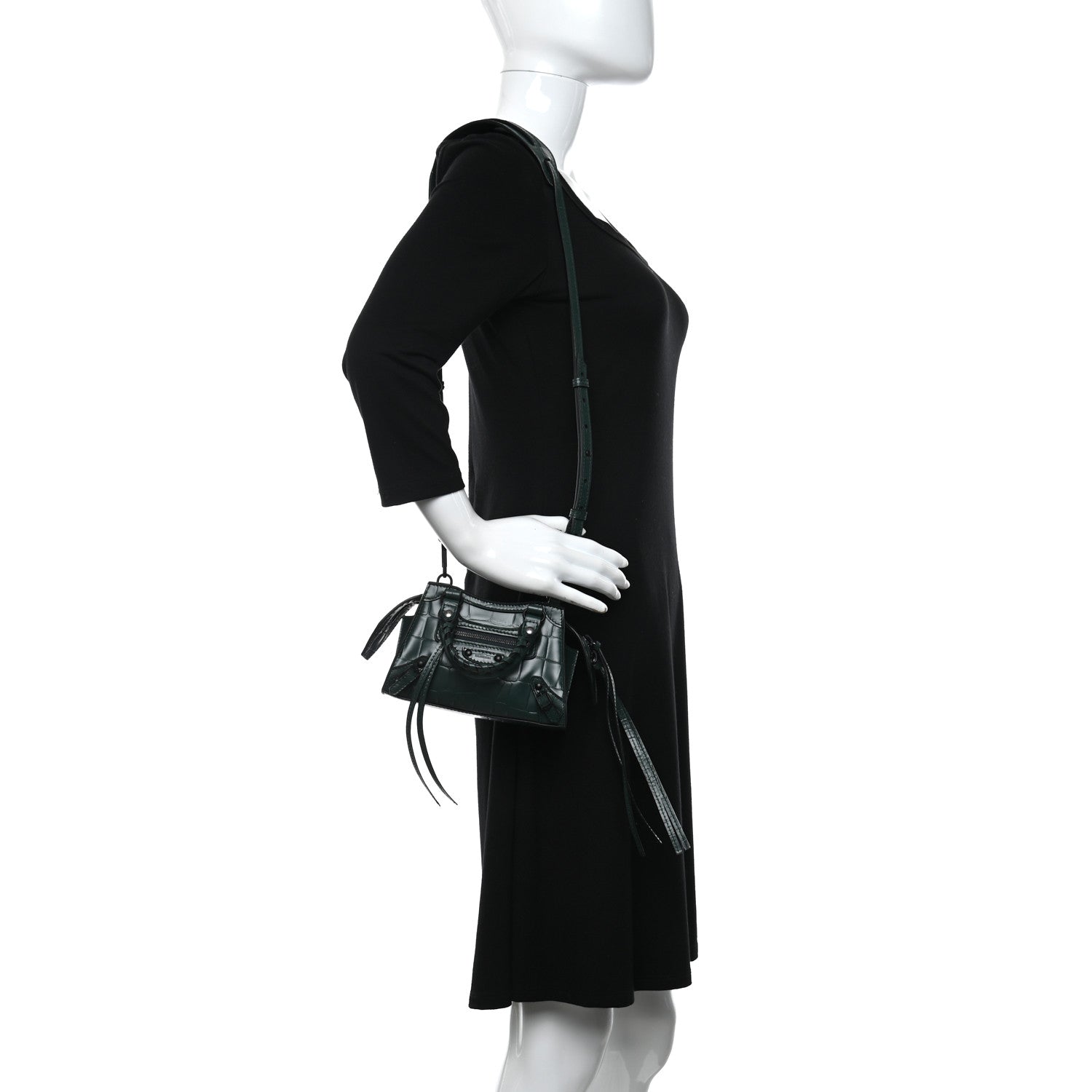 Balenciaga Semi Shiny Calfskin Crocodile Embossed Neo Classic Black Hardware Nano City Crossbody Forest Green 2 of 8