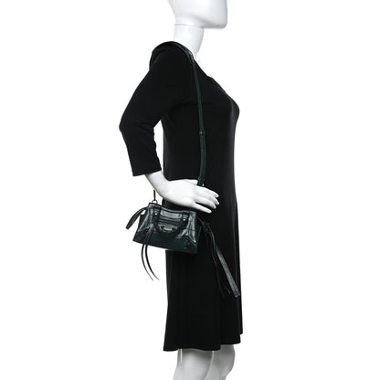 Balenciaga Semi Shiny Calfskin Crocodile Embossed Neo Classic Black Hardware Nano City Crossbody Forest Green 2 of 8