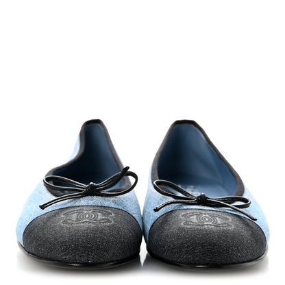 Chanel Denim Printed Quilt CC Cap Toe Ballerina Flats 39 Light Blue Dark Grey 3 of 9