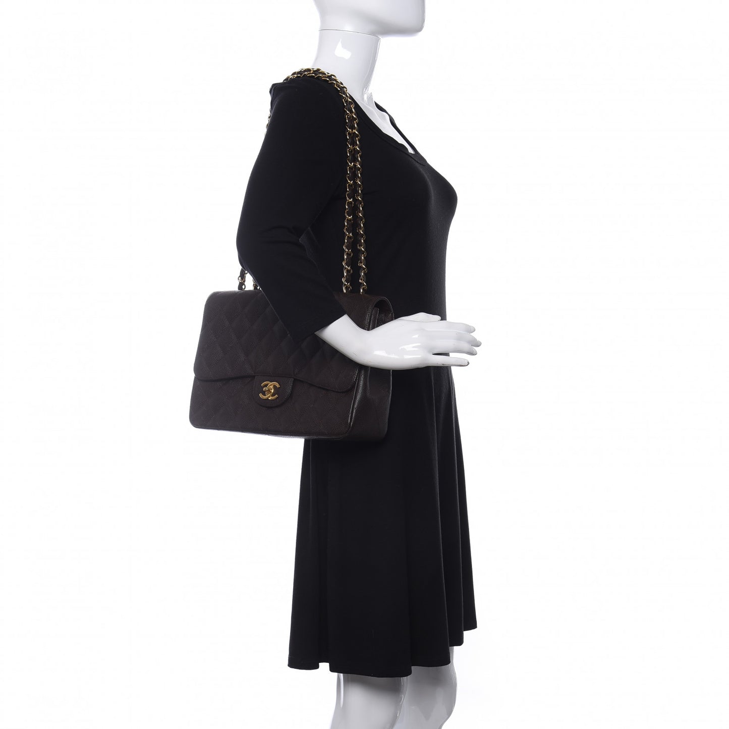 Caviar Quilted Jumbo Single Flap Dark Brown