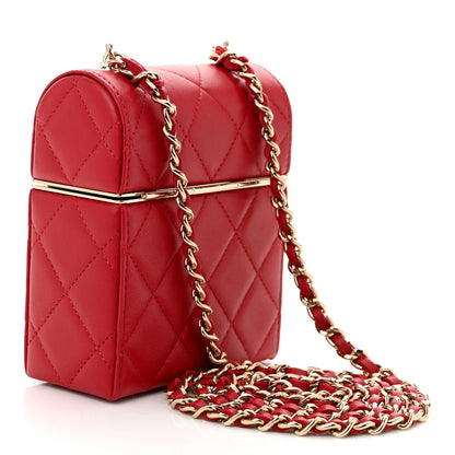 Chanel Lambskin Quilted Small Box With Chain Red 3 of 10