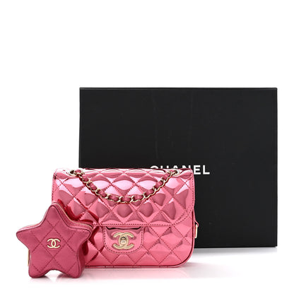 Chanel Mirror Calfskin Metallic Lambskin Quilted Hollywood Boulevard Mini Flap With Star Coin Purse Pink 13 of 13
