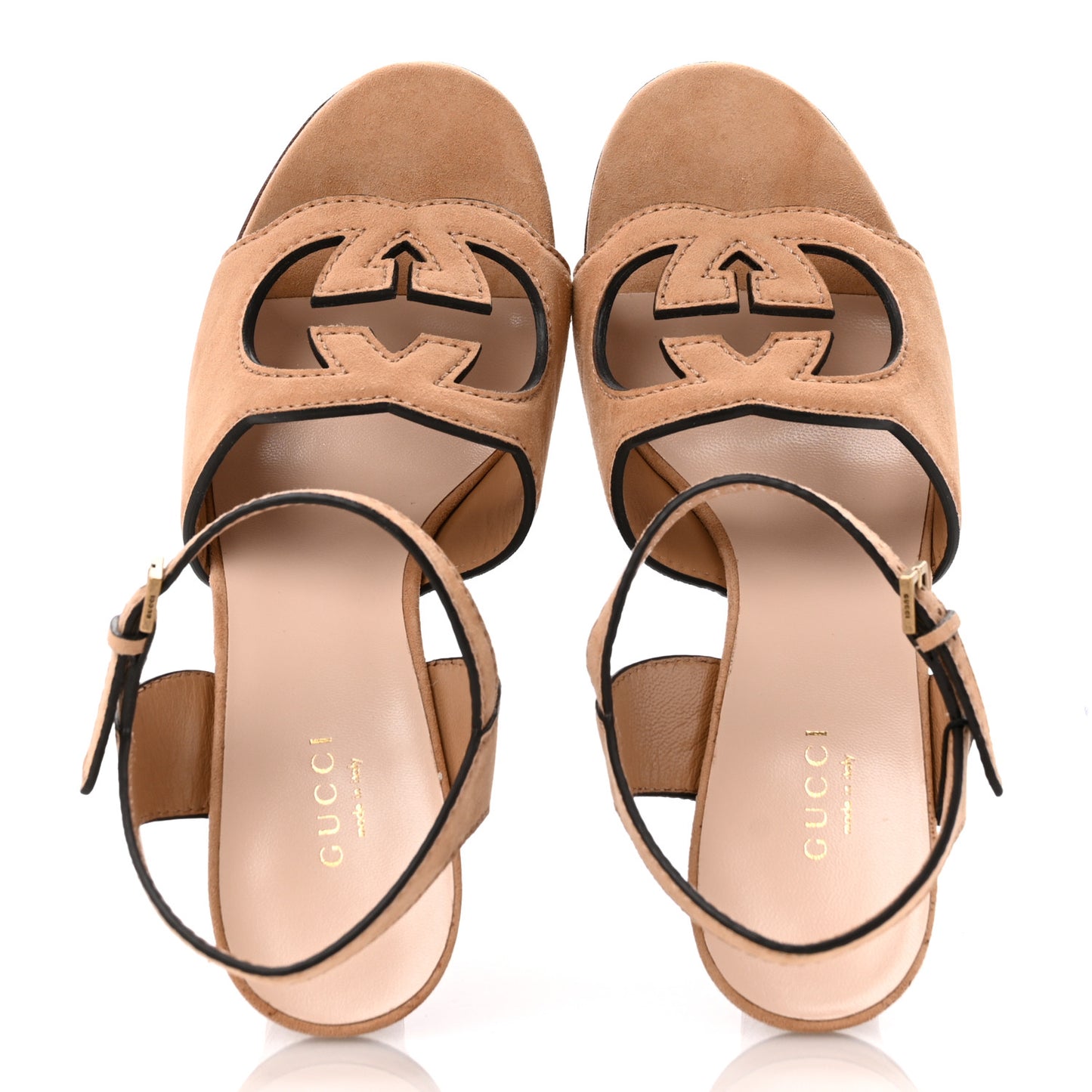 Kid Scamosciato Wooden Interlocking G Cut-Out 30/120mm Platform Sandals 38 Crystal Sand