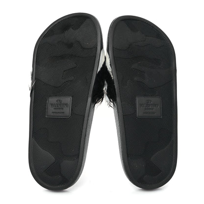 Valentino Garavani Rubber Feather Pool Slide Sandals 38 Black White 6 of 8