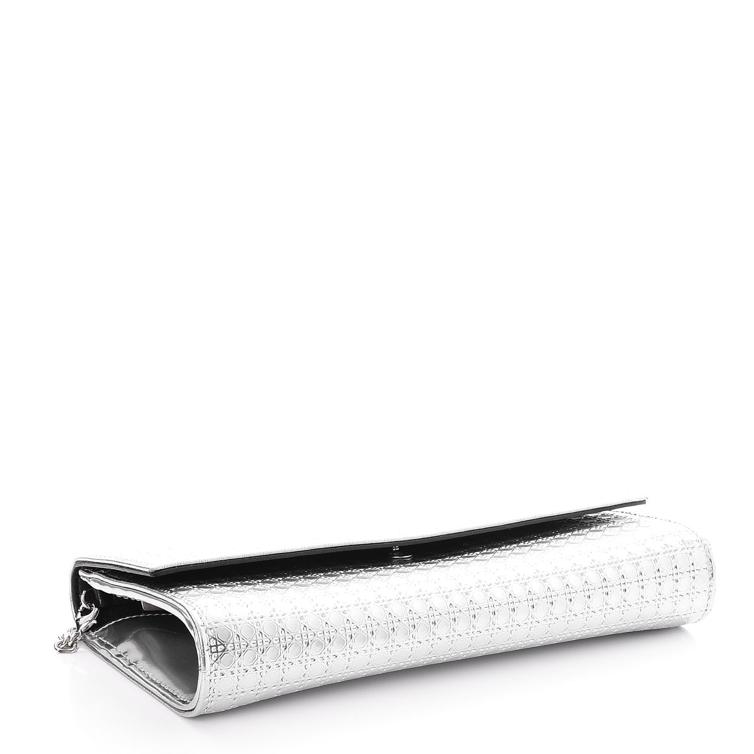 Christian Dior Metallic Patent Micro-Cannage Lady Dior Croisiere Chain Wallet Silver 4 of 7