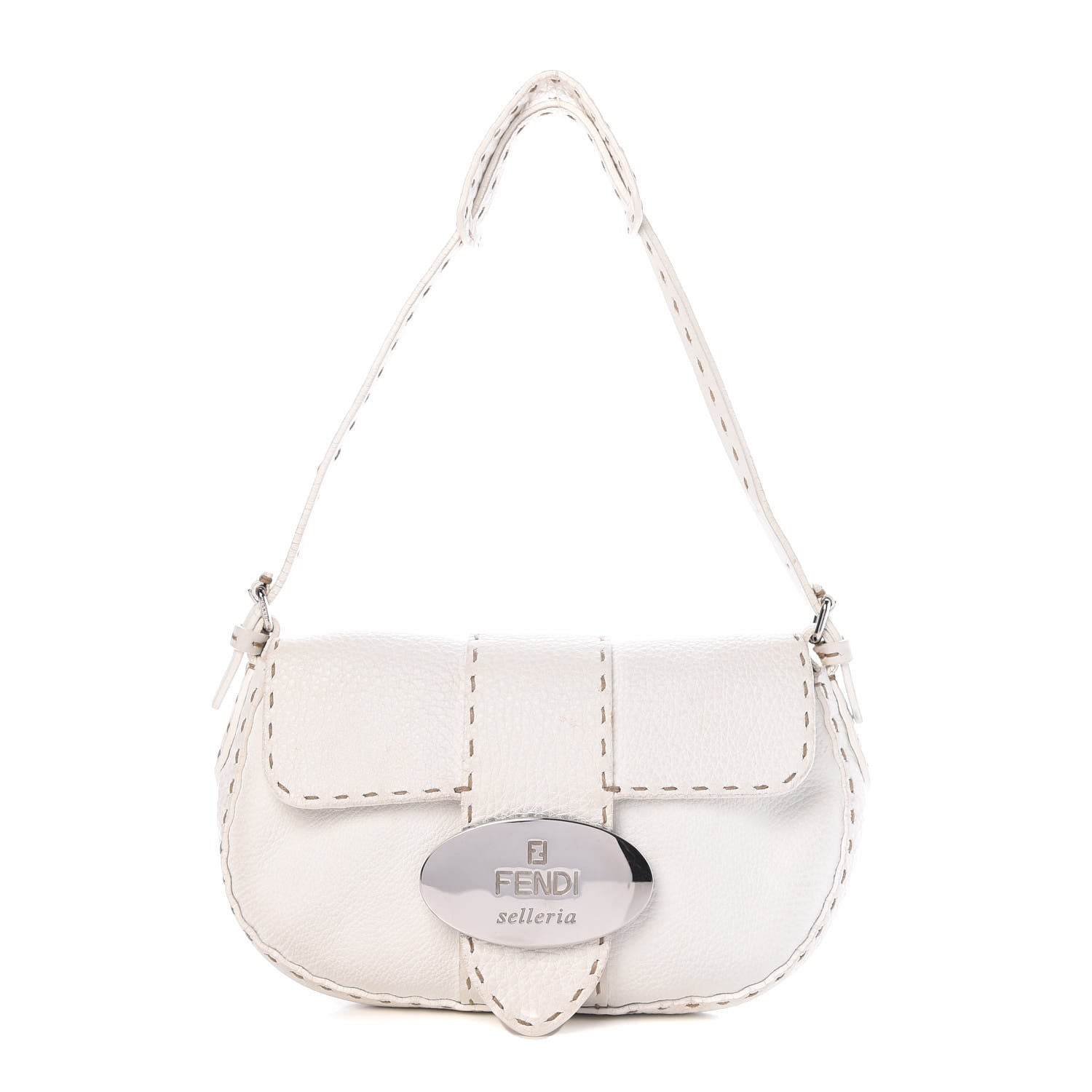 Fendi Calfskin Romano Selleria Flap Bag White 1 of 16