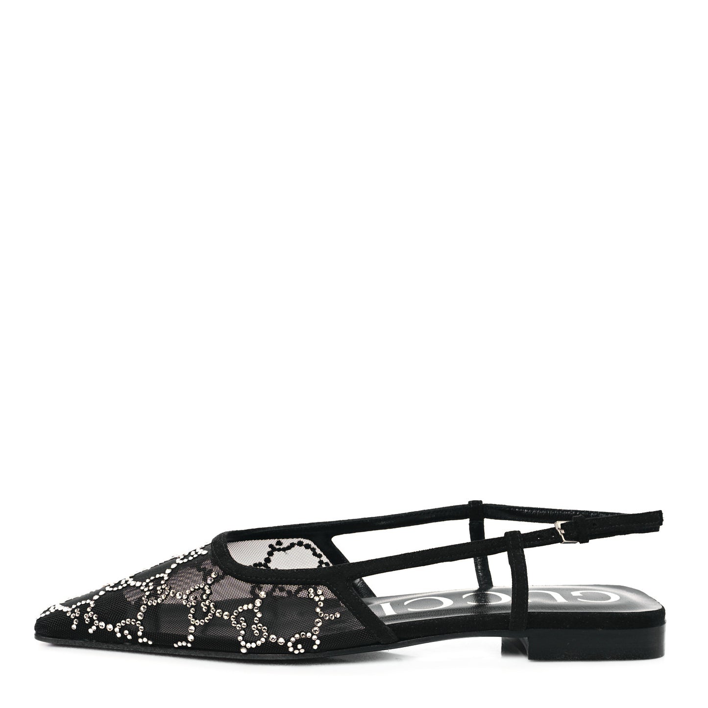 Tela Retino Kid Scamosciato Crystal GG Monogram Square Demi Ballet Flats 36.5 Black