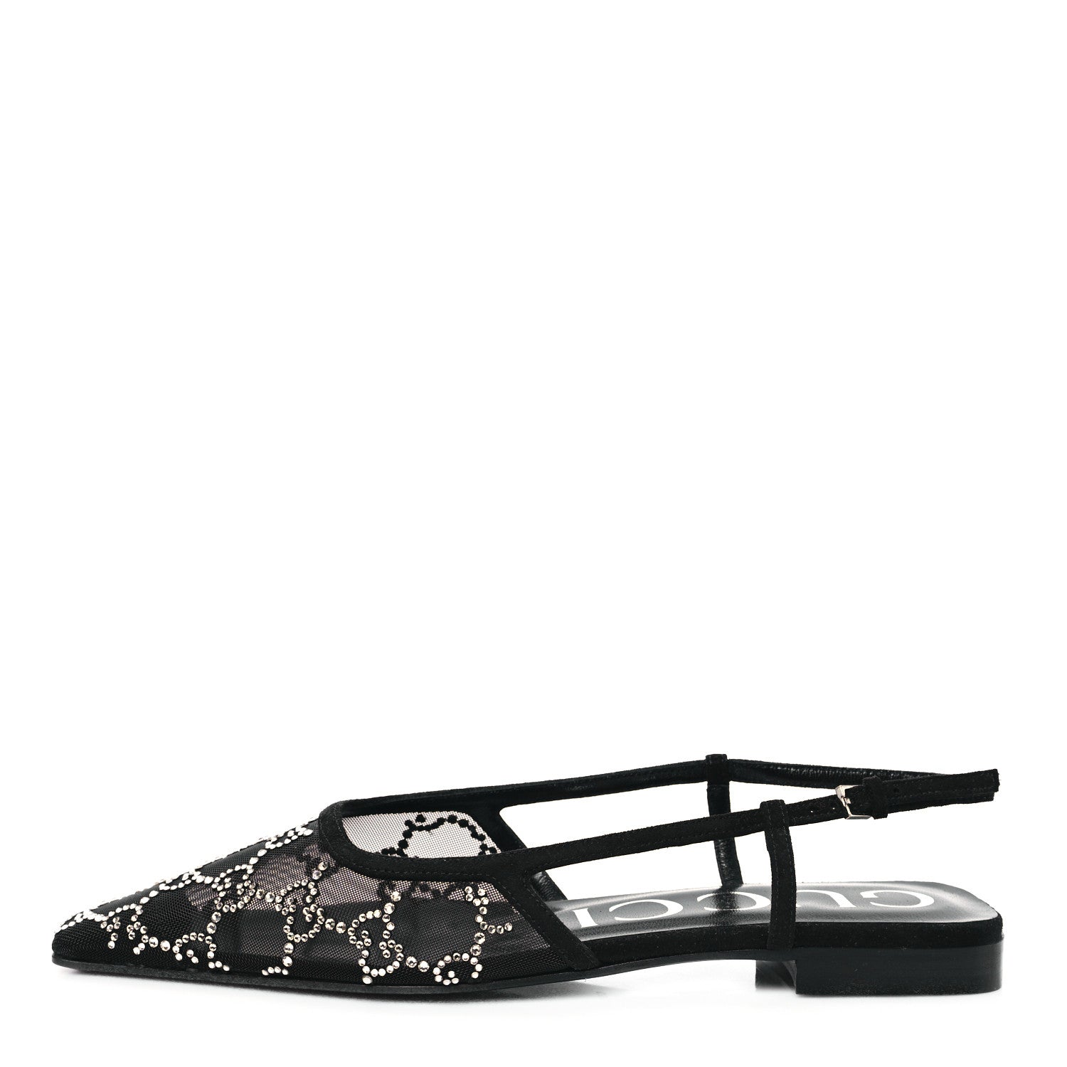 Gucci Tela Retino Kid Scamosciato Crystal GG Monogram Square Demi Ballet Flats 36.5 Black 1 of 8