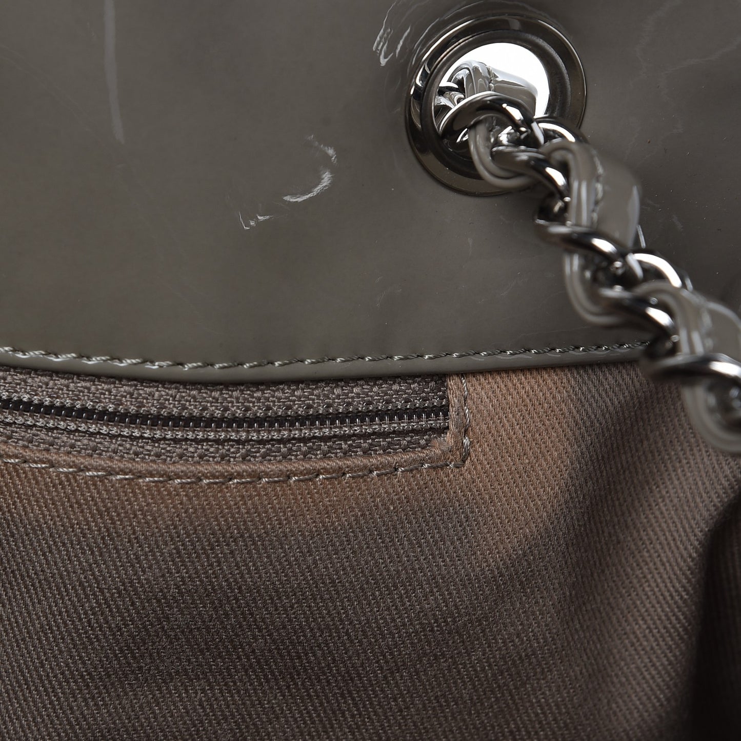 Patent Quilted Maxi Just Mademoiselle Bowling Bag Grey