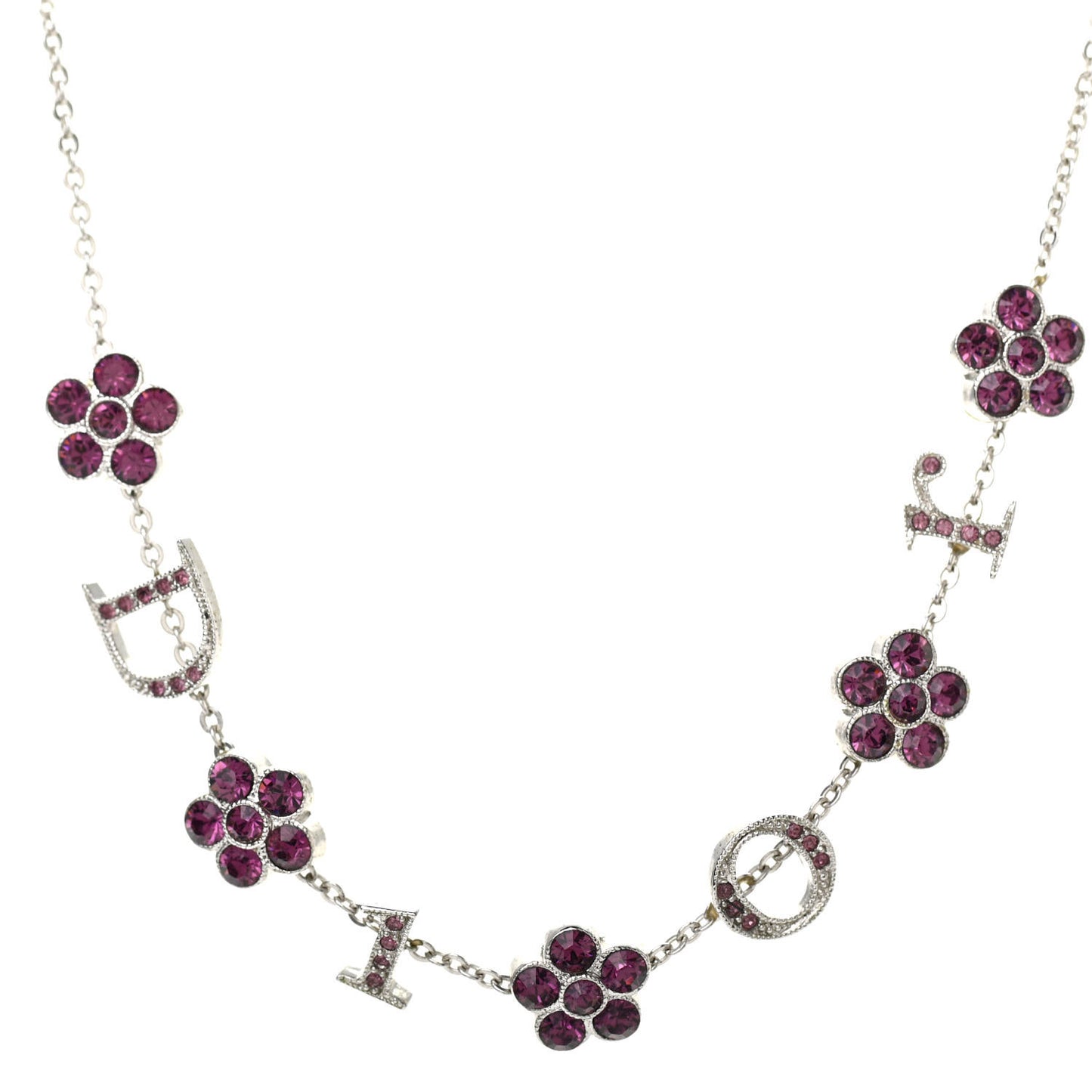 Crystal Flower Logo Charm Necklace Silver
