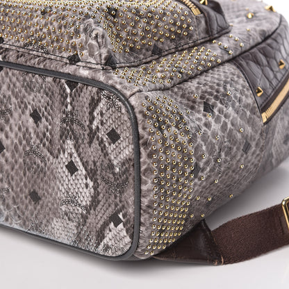 MCM Visetos Snakeskin Printed Studded Small Stark Backpack Light Grey 14 of 15
