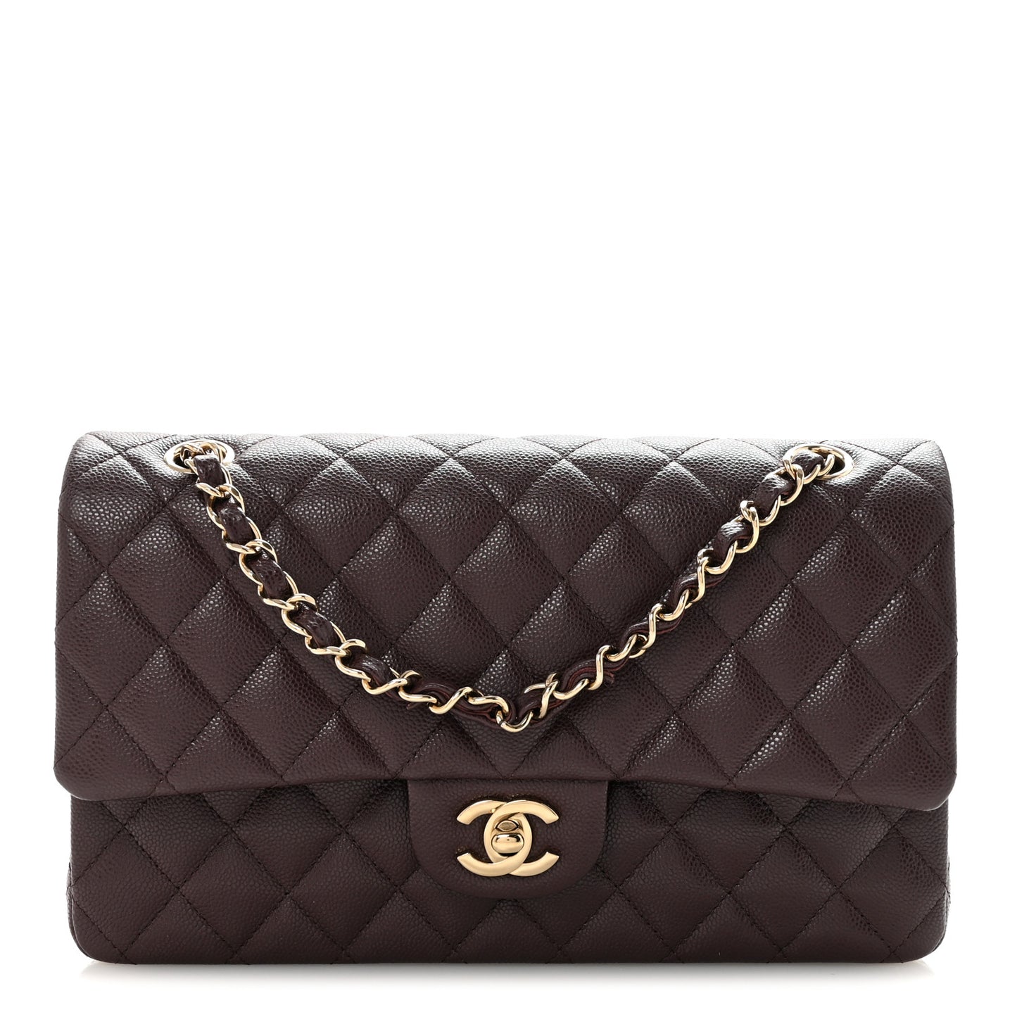 Caviar Quilted Medium Double Flap Dark Brown