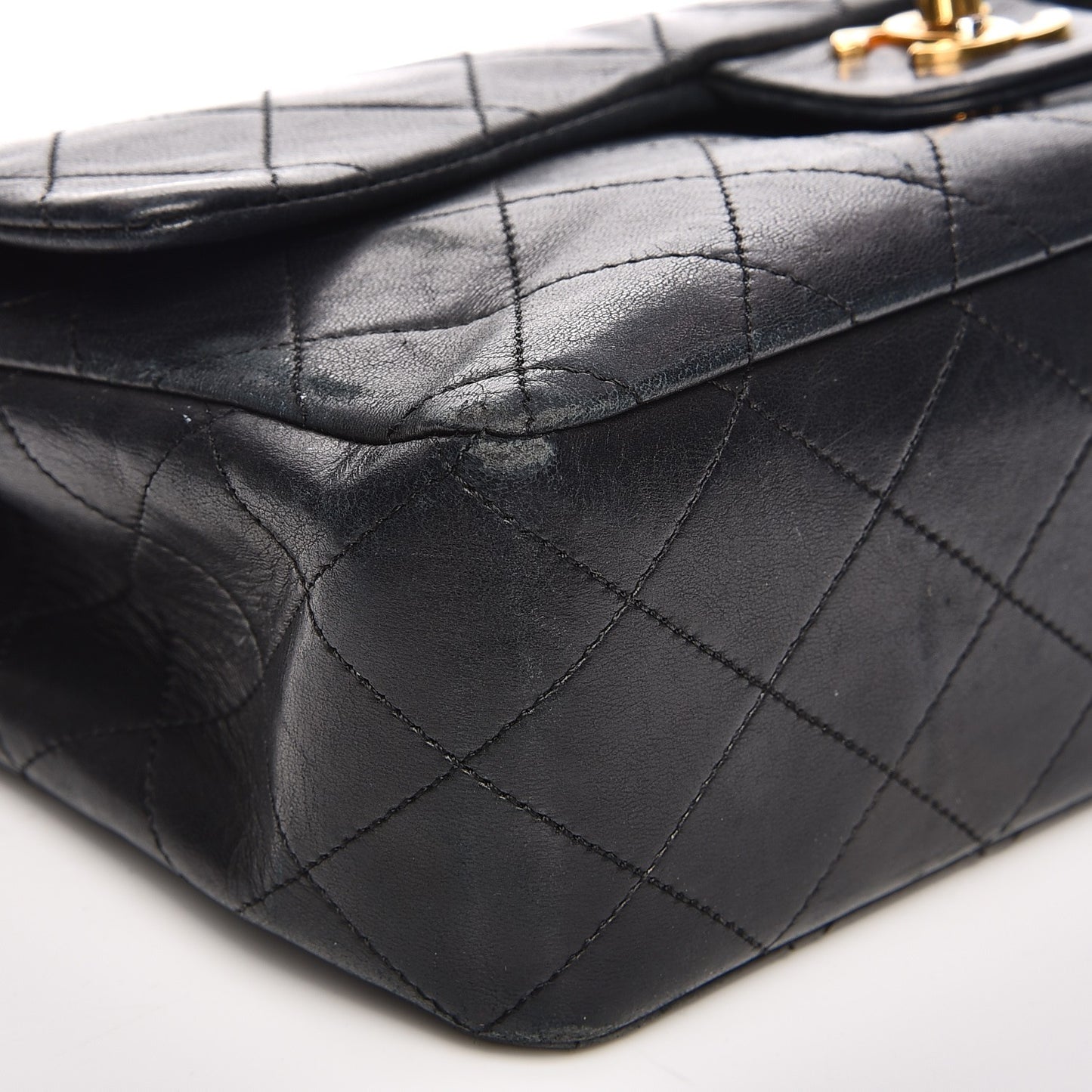 Lambskin Quilted Medium Double Flap Black