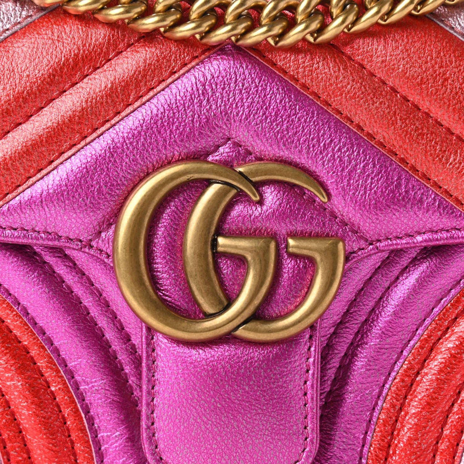Gucci Metallic Calfskin Matelasse Mini GG Marmont Shoulder Bag Fuchsia 9 of 12