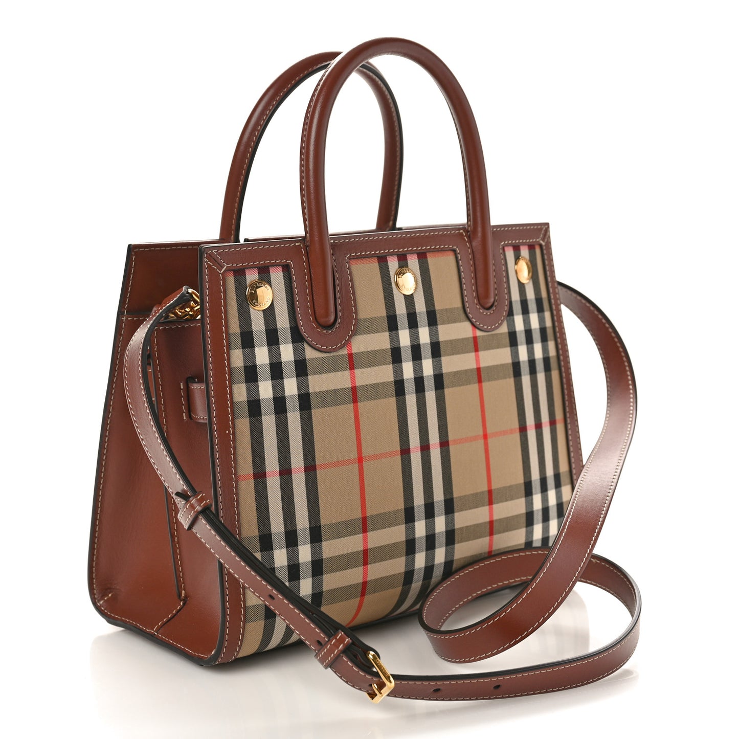 Calfskin Vintage Check Mini Two Handle Title Bag Archive Beige