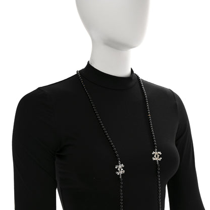 Chanel Metal Crystal Beaded CC Long Necklace Black Silver 2 of 7