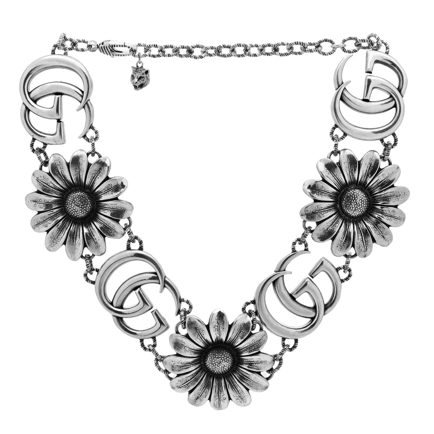 Sterling Silver Double G Flower Statement Necklace