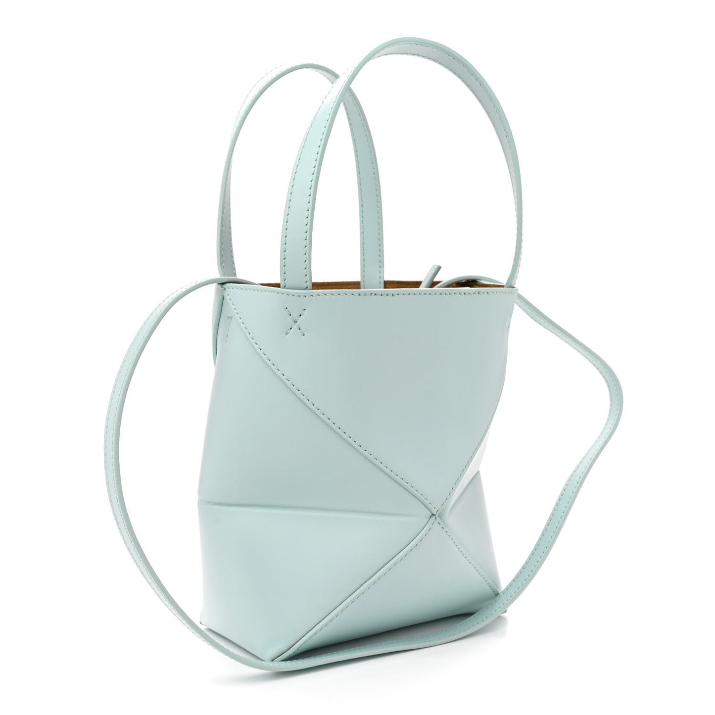 X SUNA FUJITA Shiny Calfskin Penguin Mini Puzzle Fold Tote Blue Iceberg