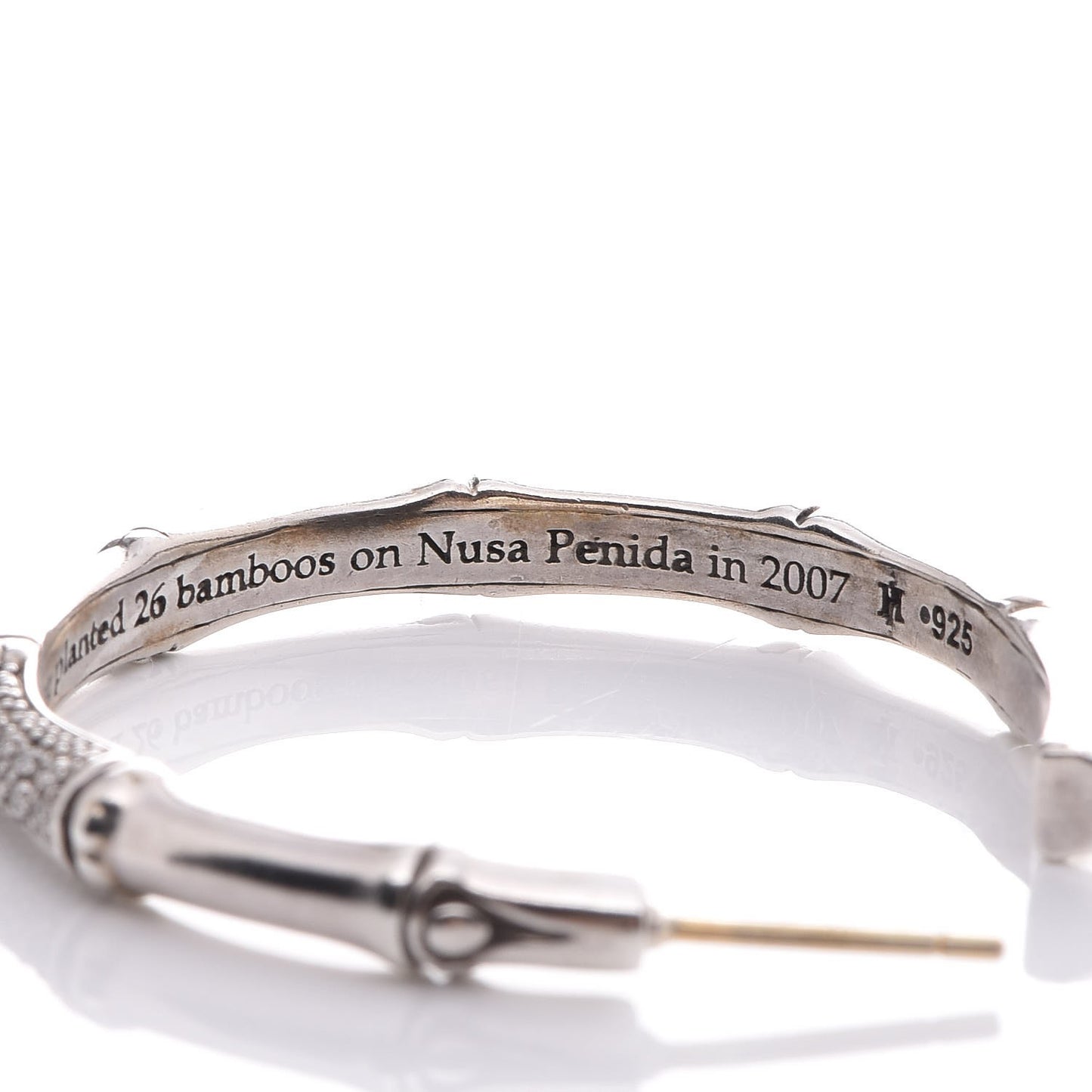 Sterling Silver Diamond 39mm Bamboo Hoop Earrings