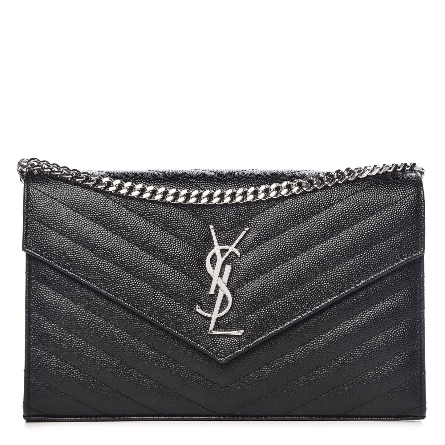 Grain De Poudre Matelasse Chevron Monogram Chain Wallet Black
