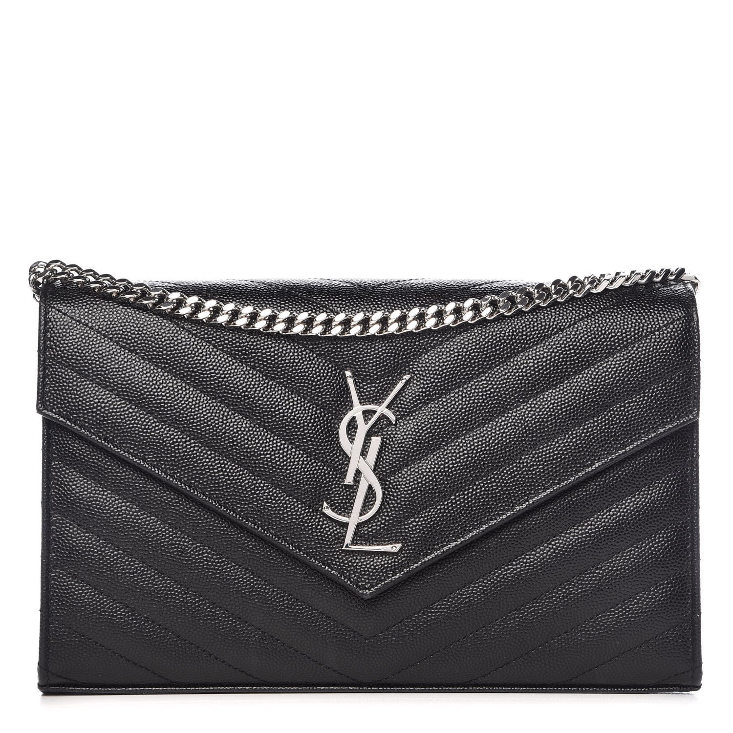 Saint Laurent Grain De Poudre Matelasse Chevron Monogram Chain Wallet Black 1 of 10