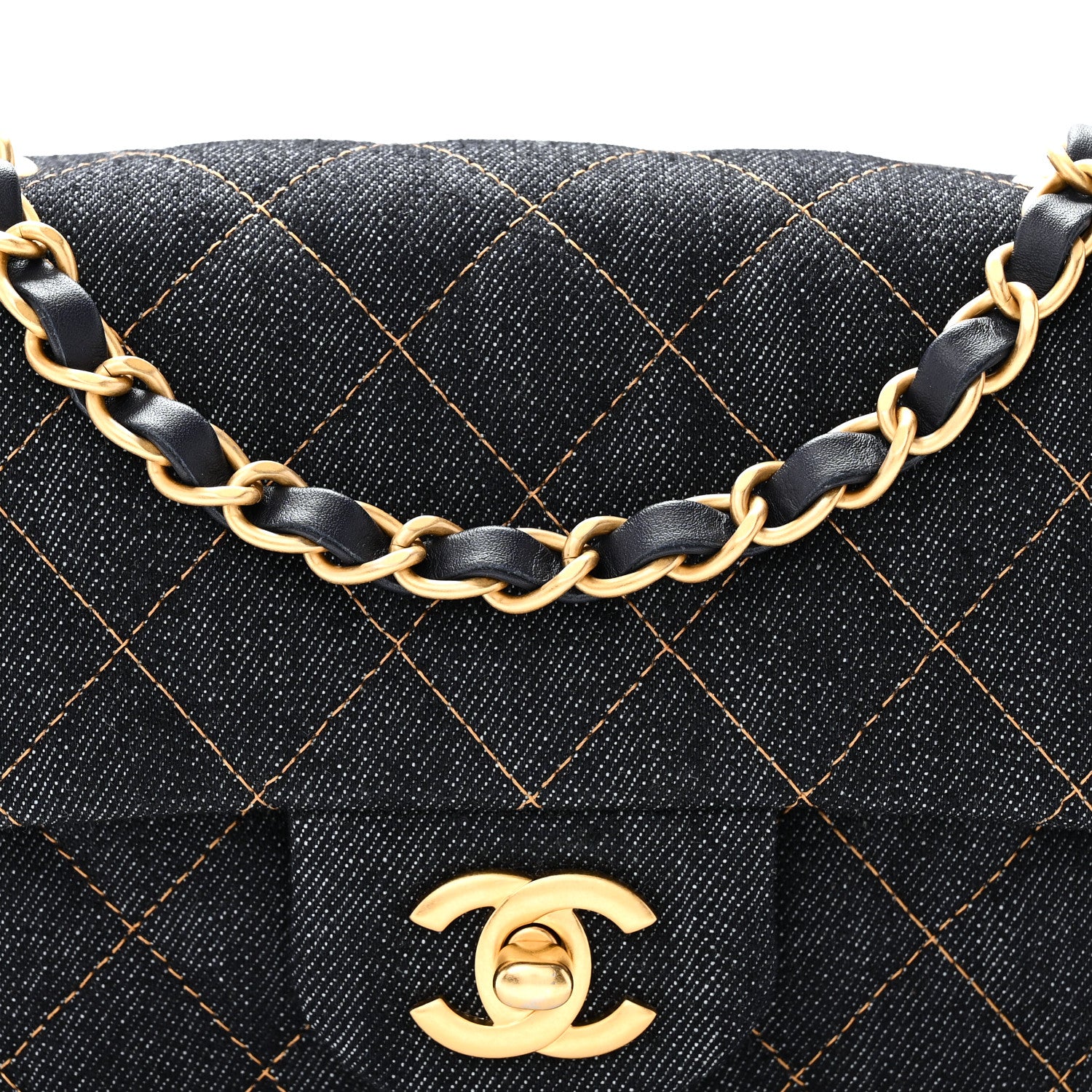 Chanel Denim Quilted Mini Rectangular Flap Dark Blue Orange 8 of 10
