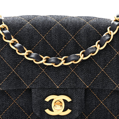 Chanel Denim Quilted Mini Rectangular Flap Dark Blue Orange 8 of 10